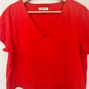 Madewell Cropped Boxy Red V-Neck Top